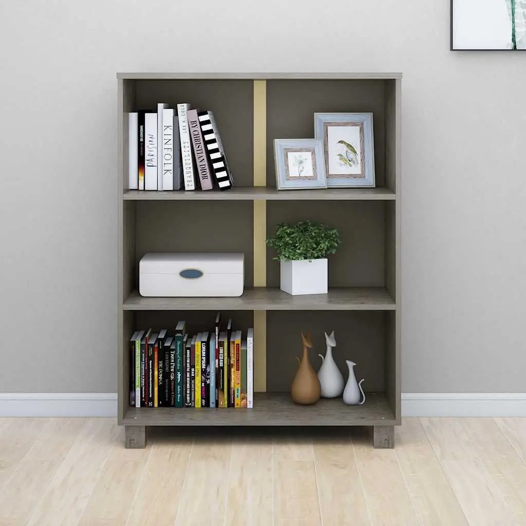 Book Cabinet Solid Pinewood 85x35x112cm 3-Shelf Storage Unit Light Grey