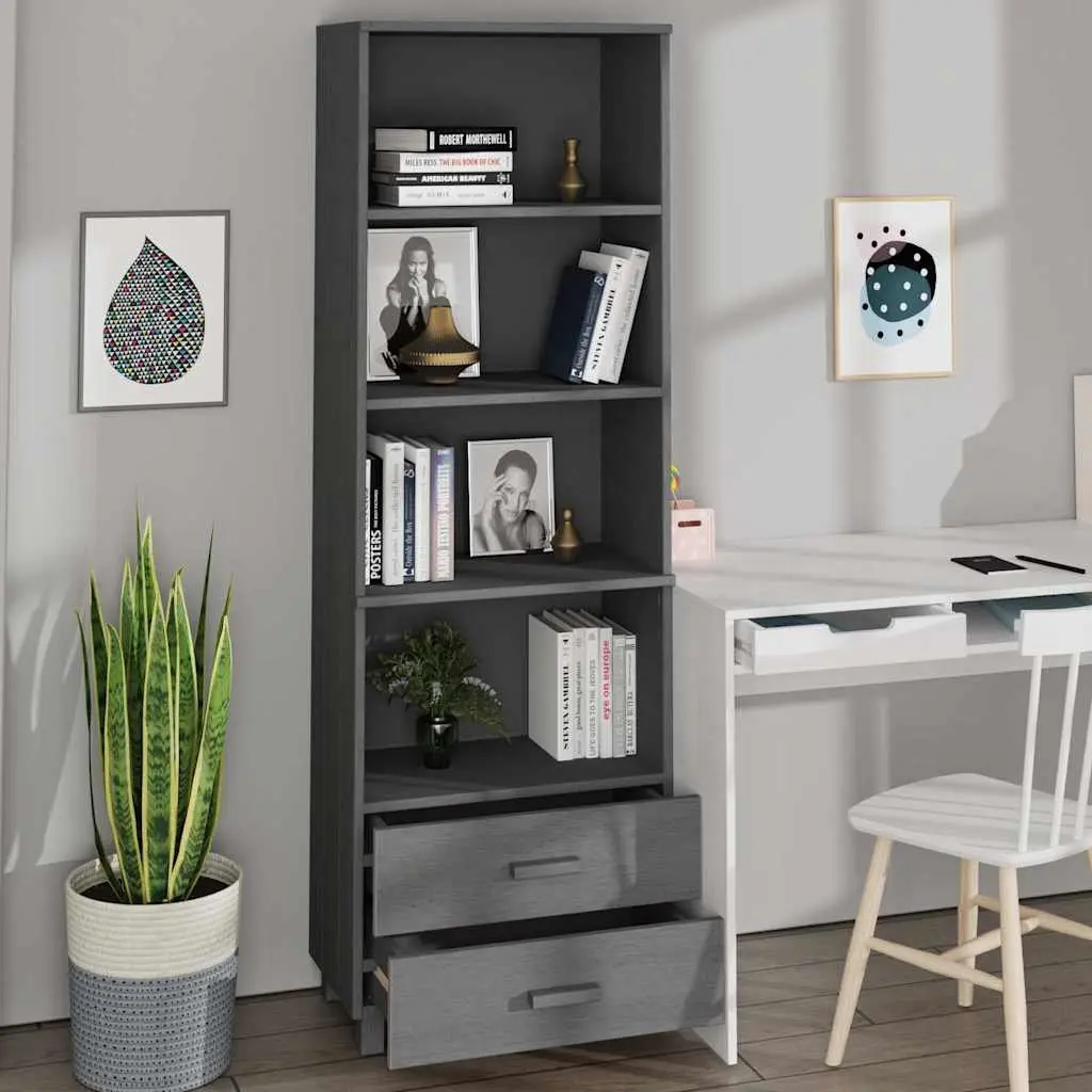 Highboard Cabinet Grey Solid Pinewood 60x35x180cm Storage with Shelves and Drawers