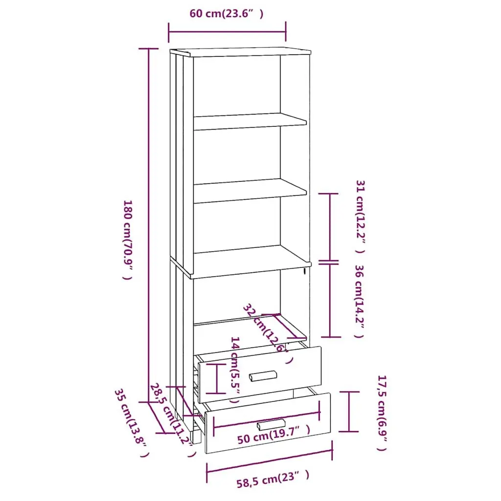 Highboard Solid Pine Wood 60x35x180 cm Light Grey Buffet Sideboard Storage