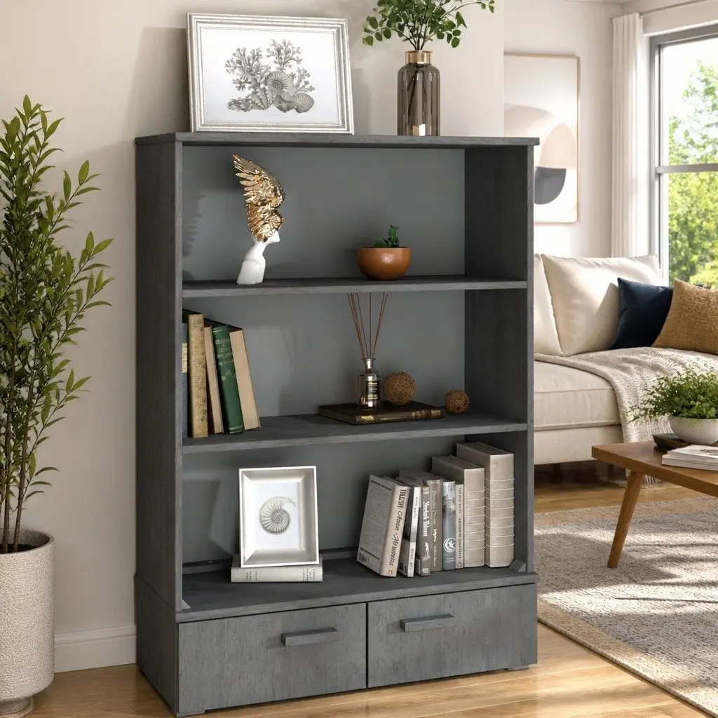 Highboard Top HAMAR Dark Grey 85x35x100cm Solid Pine Wood Sideboard Cabinet