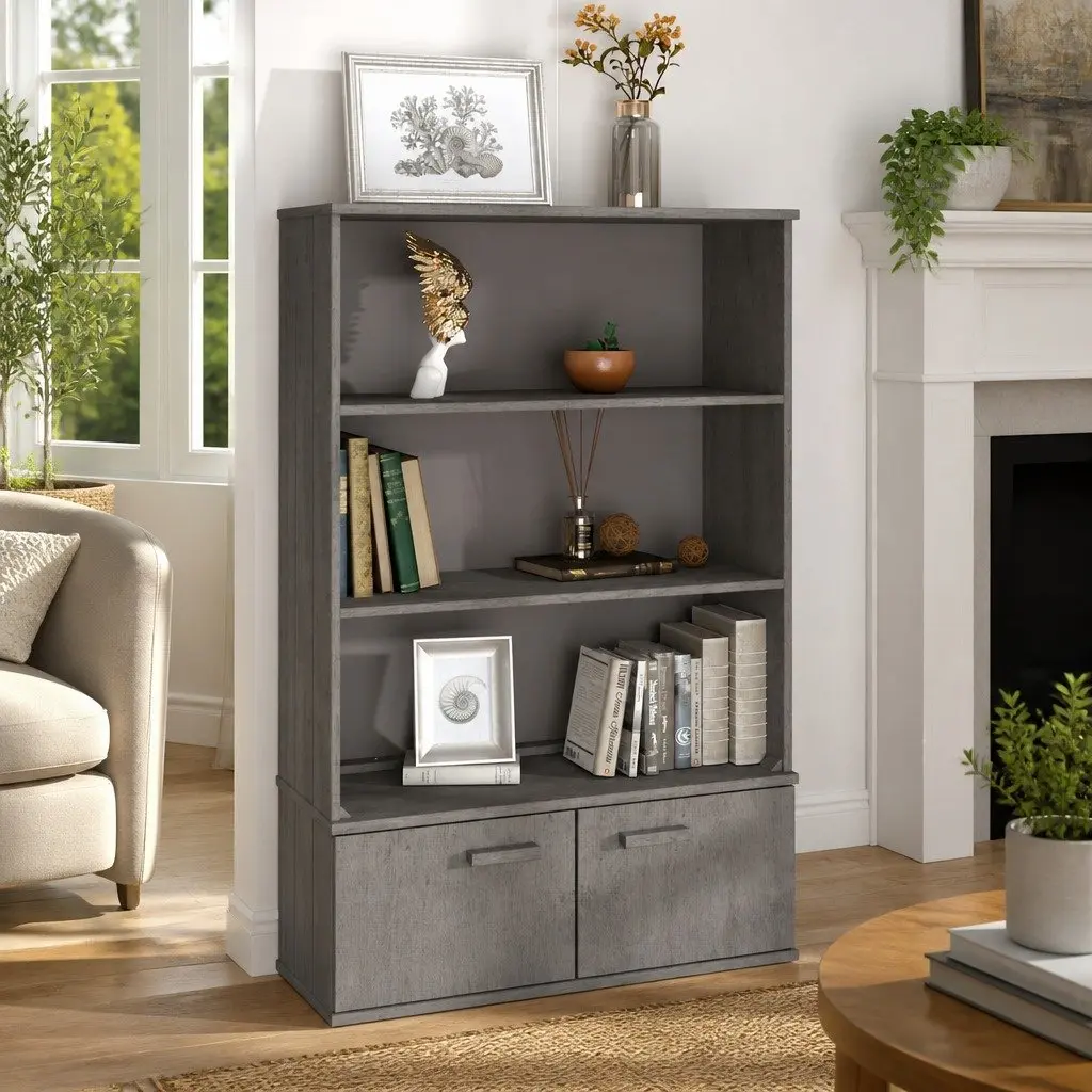 Highboard Top Solid Pine Wood 85x35x100cm Light Grey Storage Sideboard Cabinet