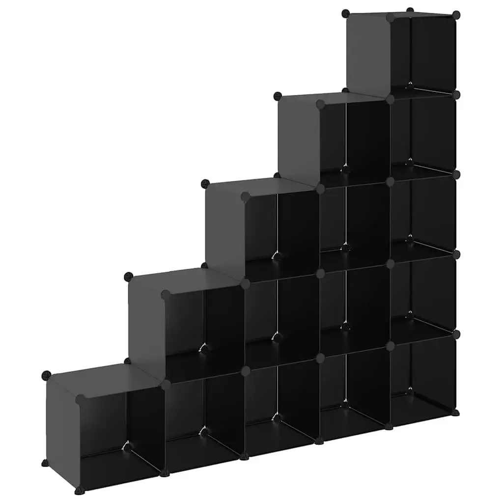 Storage Cube Organiser Modular Plastic 15 Cubes Black