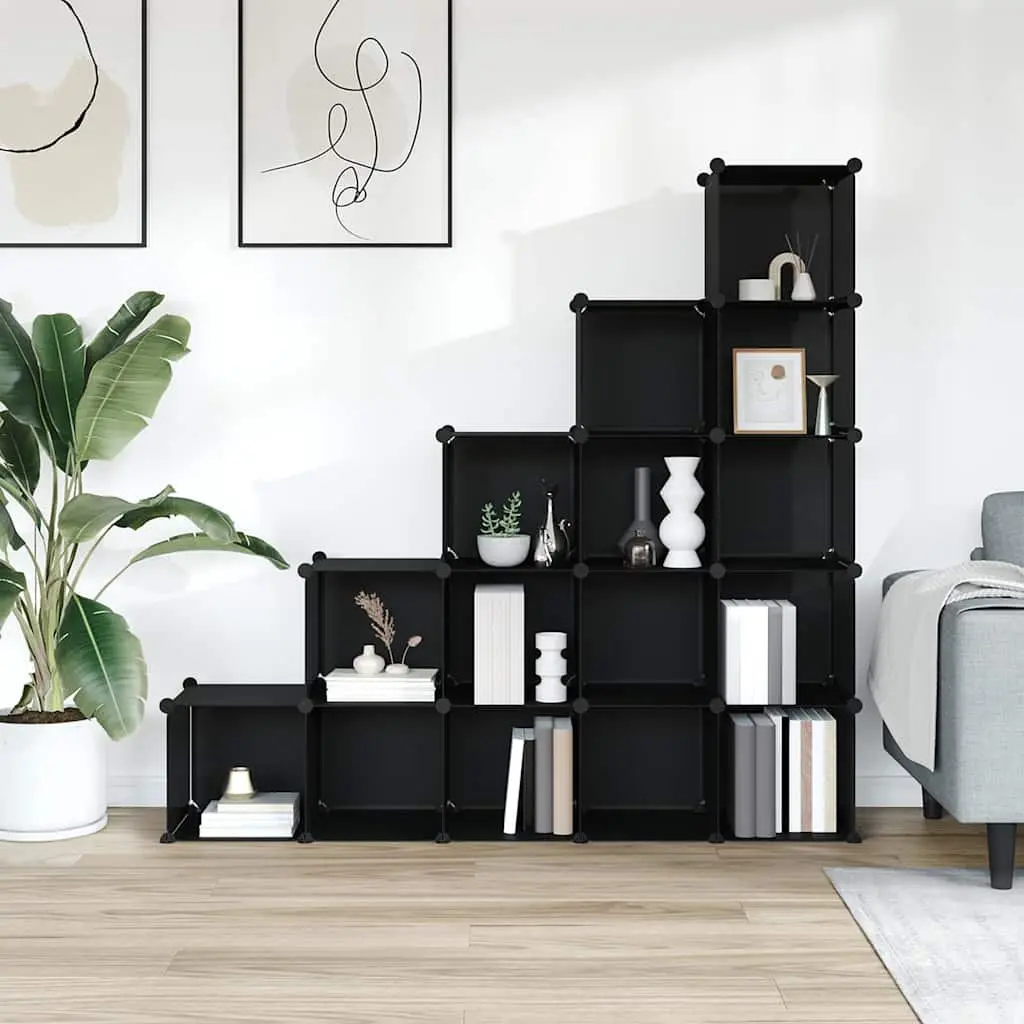 Storage Cube Organiser Modular Plastic 15 Cubes Black