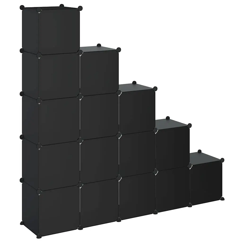 Storage Cube Organiser Modular Plastic 15 Cubes Black