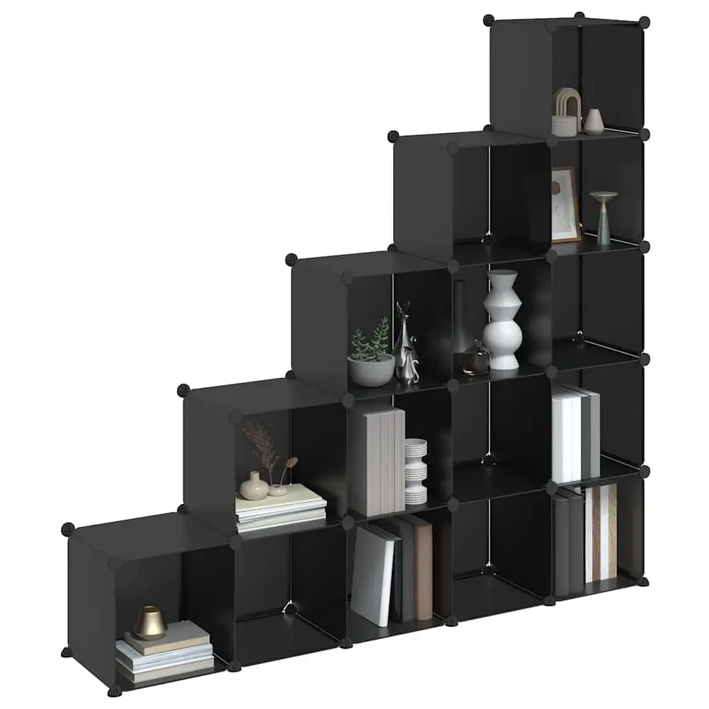 Storage Cube Organiser Modular Plastic 15 Cubes Black
