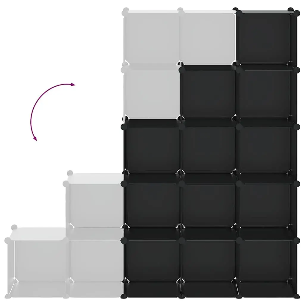 Storage Cube Organiser Modular Plastic 15 Cubes Black