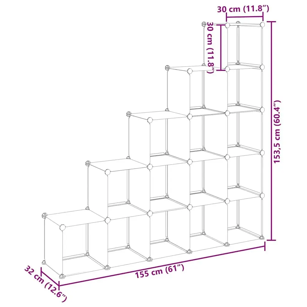 Storage Cube Organiser Modular Plastic 15 Cubes Black