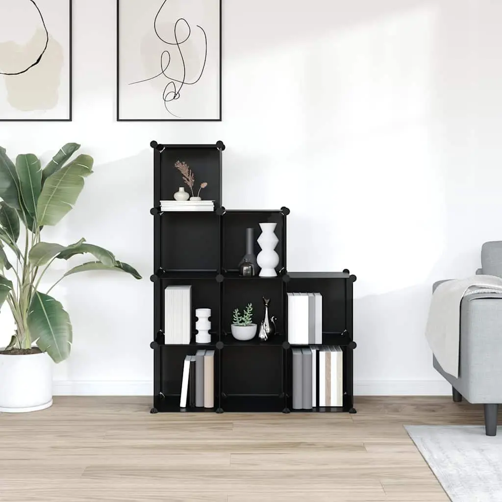 Storage Cube Organiser Black PP Plastic 9 Cubes Steel Frame