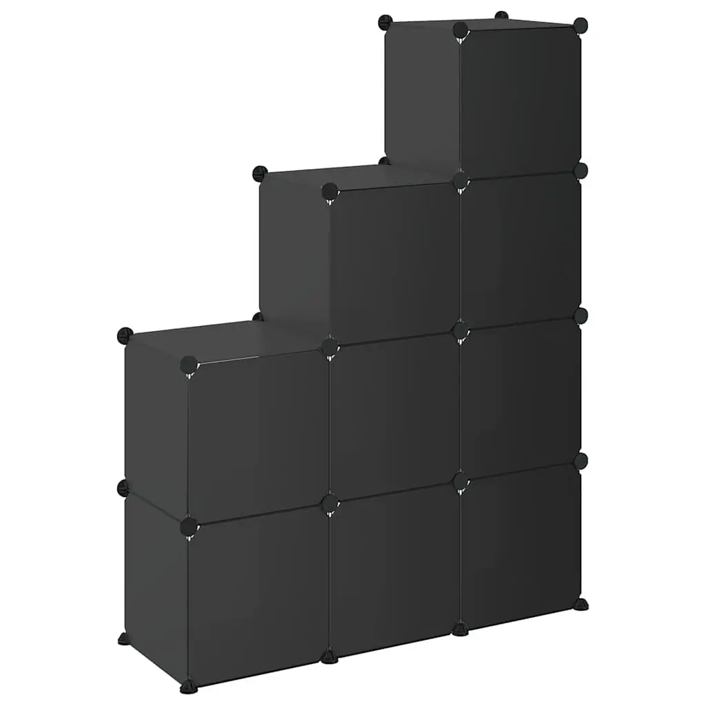 Storage Cube Organiser Black PP Plastic 9 Cubes Steel Frame