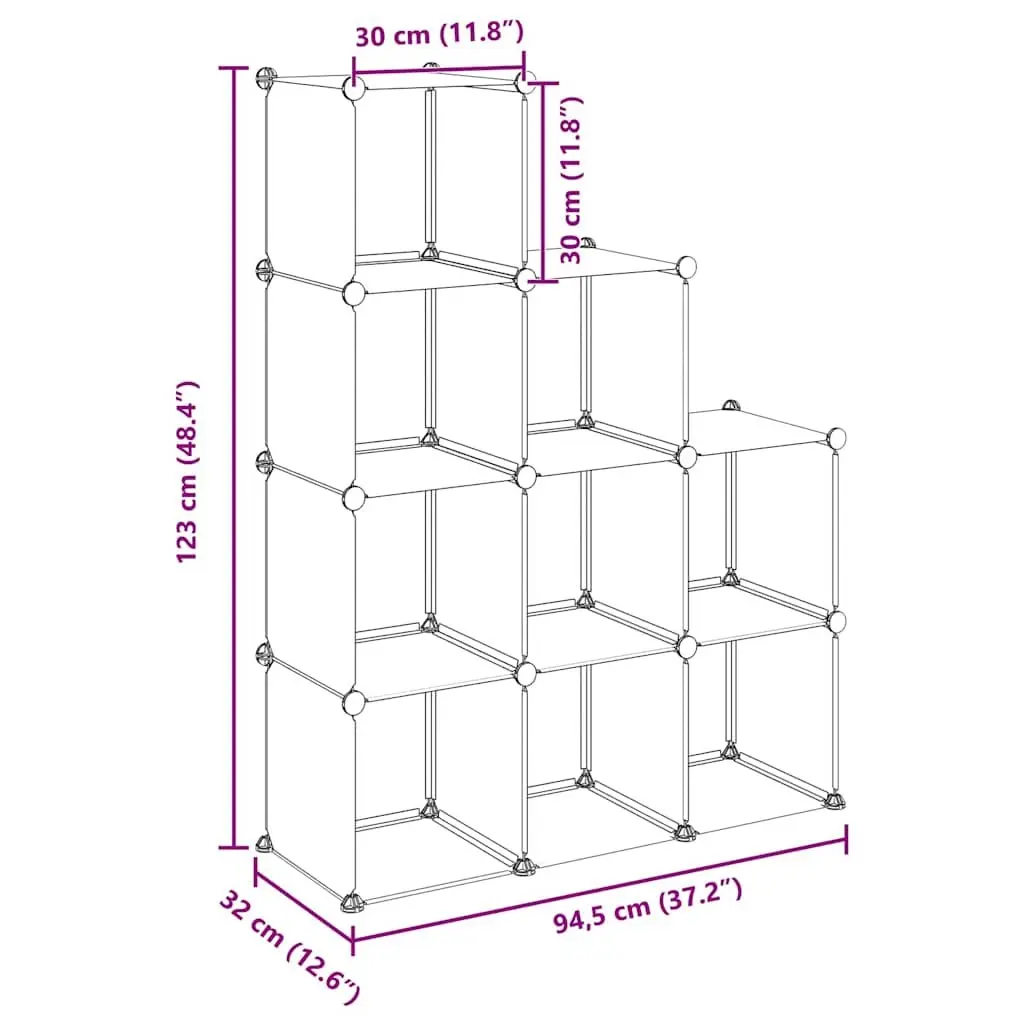 Storage Cube Organiser Black PP Plastic 9 Cubes Steel Frame