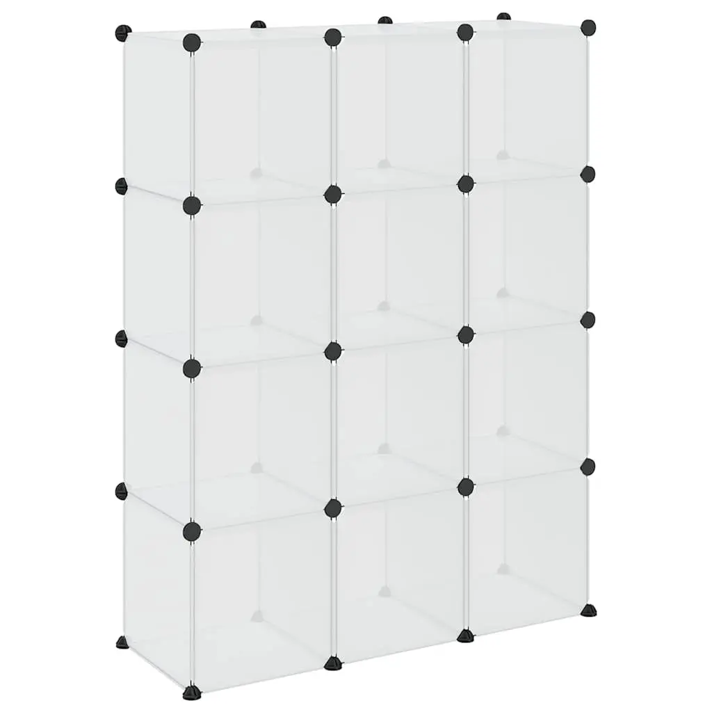 Storage Cube Organiser 12 Cubes Transparent Plastic Closet Shelf Unit Home