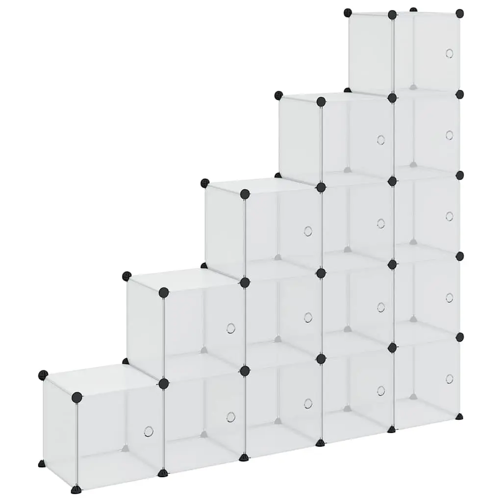 Storage Cube Organiser Modular Shelving Unit 15 Cubes Transparent PP Plastic Panels Steel Frames