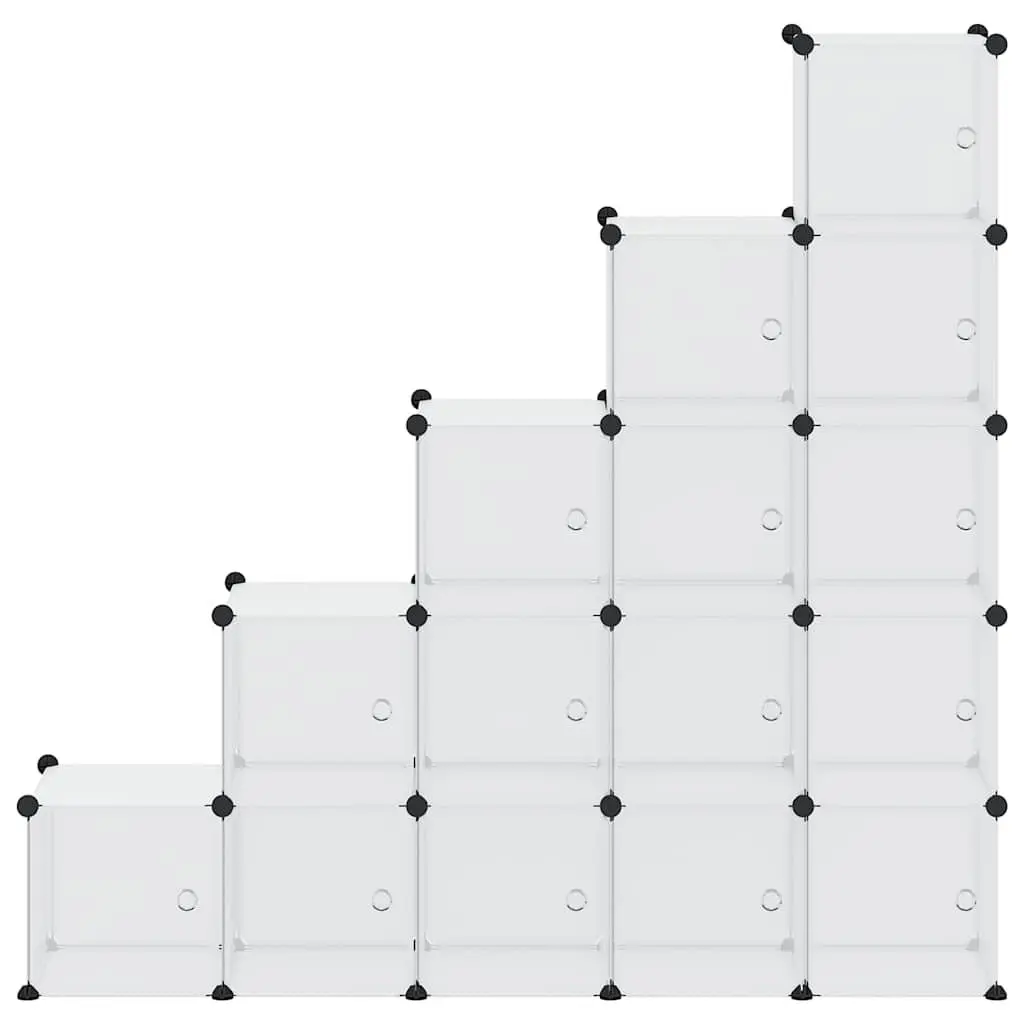 Storage Cube Organiser Modular Shelving Unit 15 Cubes Transparent PP Plastic Panels Steel Frames