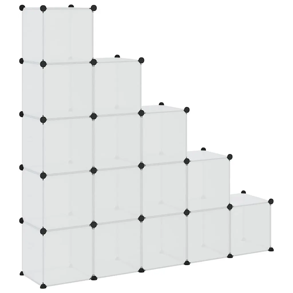 Storage Cube Organiser Modular Shelving Unit 15 Cubes Transparent PP Plastic Panels Steel Frames