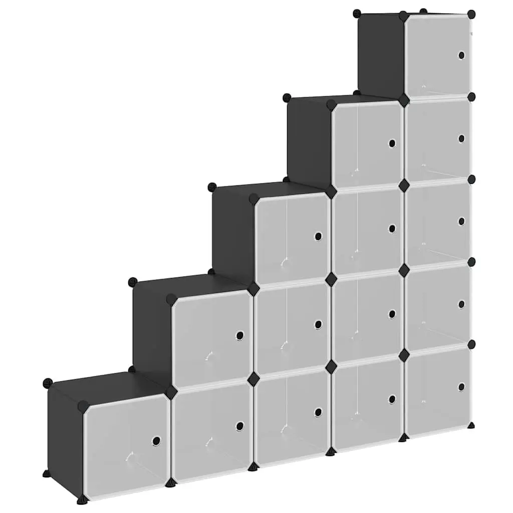 Storage Cube Organiser 15 Cubes with Doors Black Modular Closet Shelf Unit
