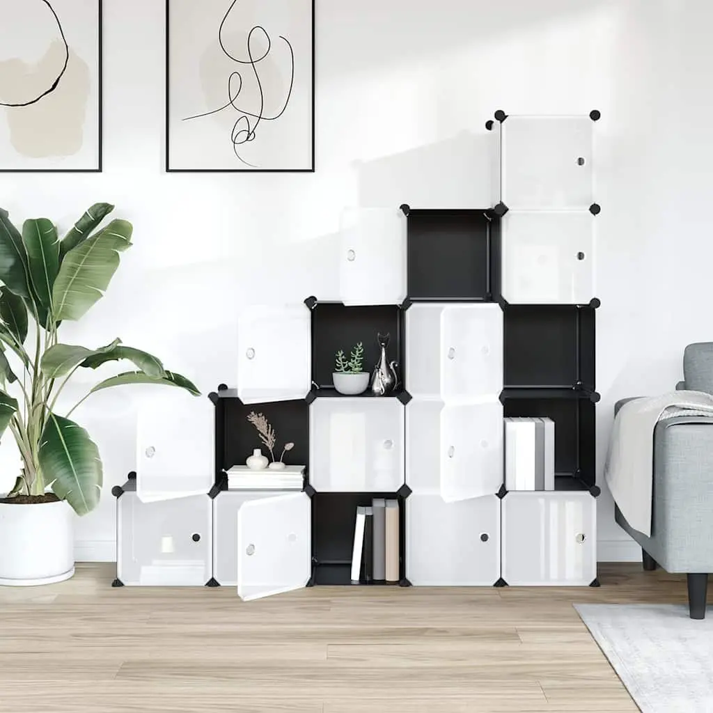 Storage Cube Organiser 15 Cubes with Doors Black Modular Closet Shelf Unit