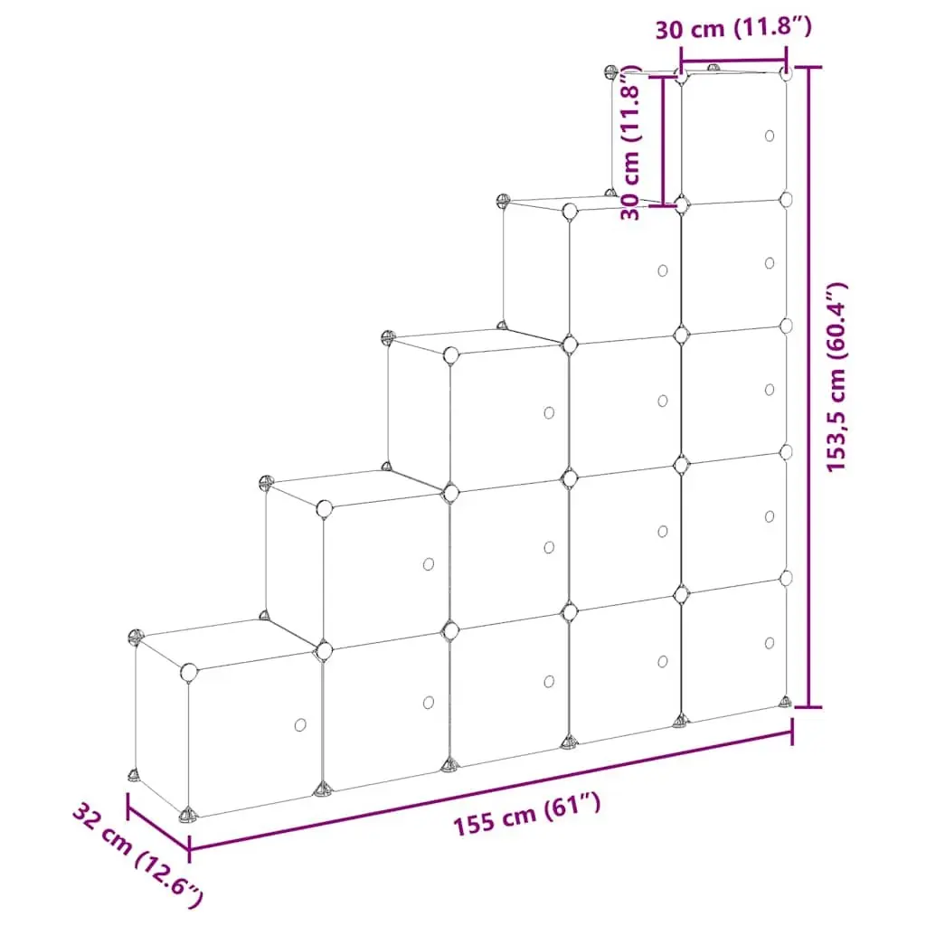 Storage Cube Organiser 15 Cubes with Doors Black Modular Closet Shelf Unit