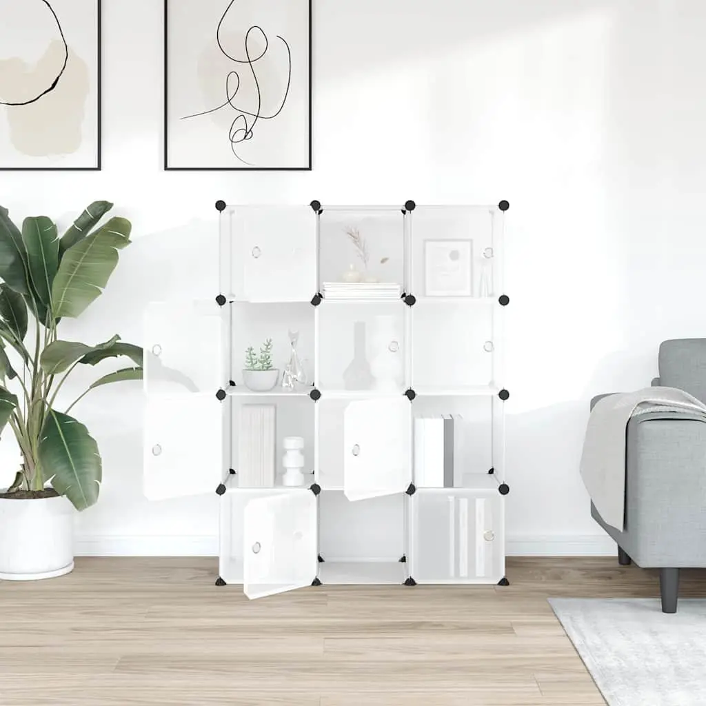 Storage Cube Organiser Steel Frame 12 Cubes Transparent Panels