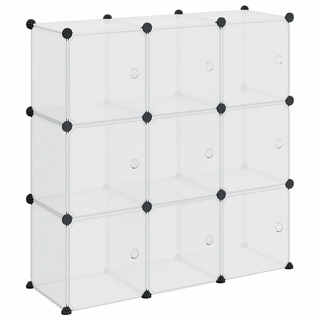 Storage Cube Organiser Steel Frame 9 Cubes Transparent Plastic Shelving Unit