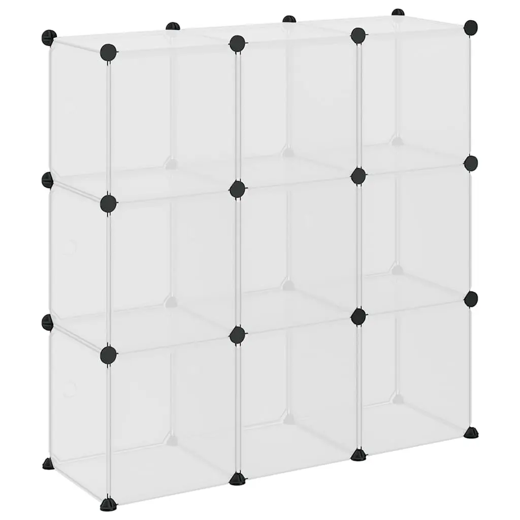 Storage Cube Organiser Steel Frame 9 Cubes Transparent Plastic Shelving Unit