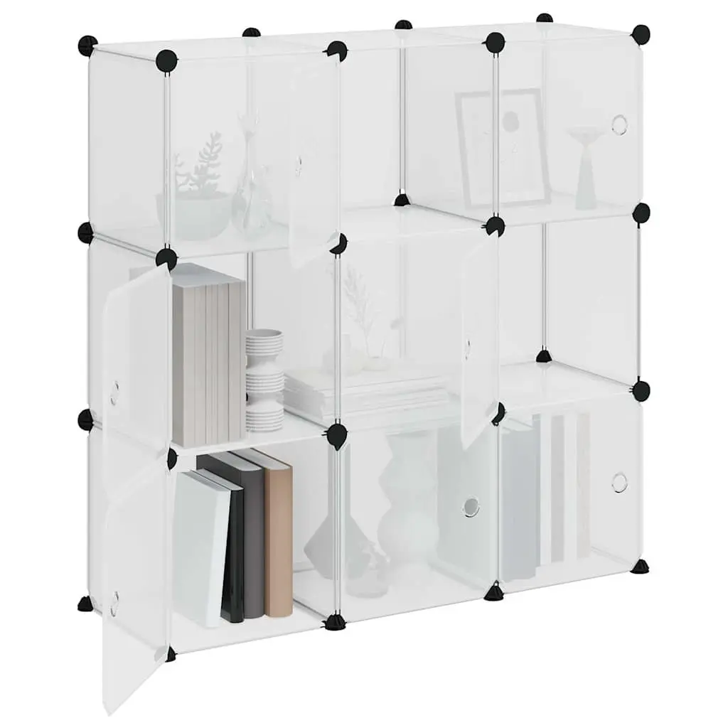Storage Cube Organiser Steel Frame 9 Cubes Transparent Plastic Shelving Unit