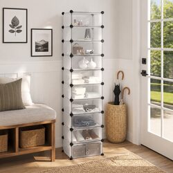 Shoe Rack Transparent Storage Organiser 44x32x174cm PP Plastic Shelving Unit