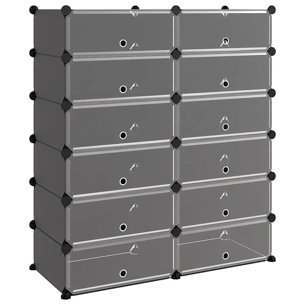 Shoe Rack Black PP Plastic Panels Steel Frame 94.5x36.5x106cm