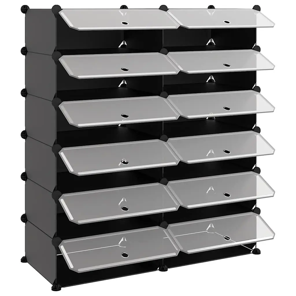 Shoe Rack Black PP Plastic Panels Steel Frame 94.5x36.5x106cm