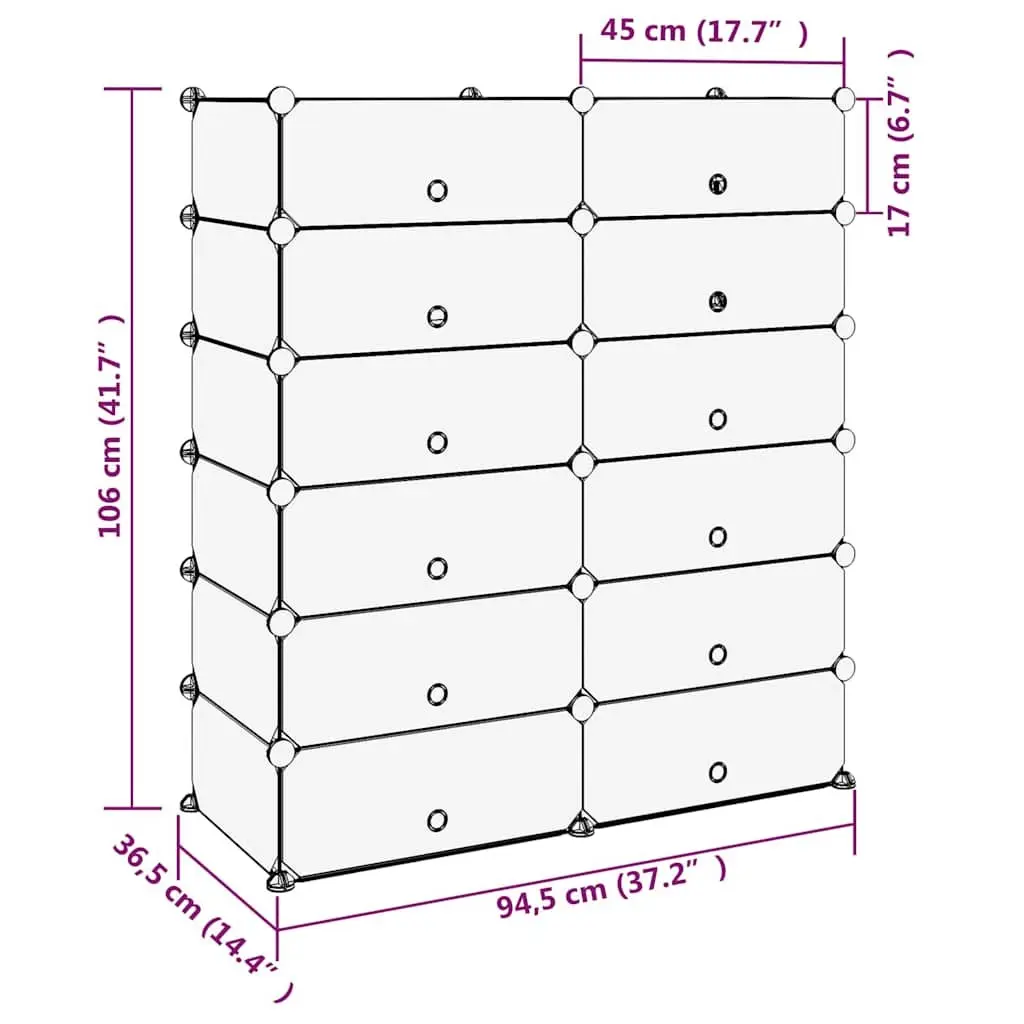 Shoe Rack Black PP Plastic Panels Steel Frame 94.5x36.5x106cm