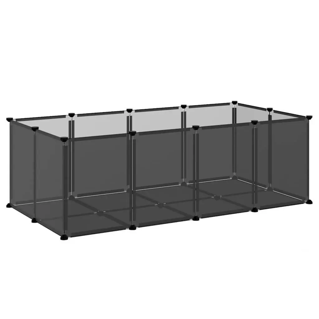 Small Animal Cage Enclosure PP Plastic Steel Frame 144 x 74 x 46.5 cm Black