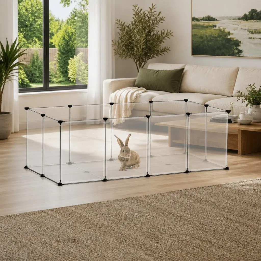 Small Animal Cage Transparent PP Plastic Steel Frame Enclosure Play Pen Rabbits