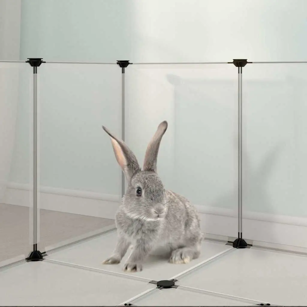Small Animal Cage Transparent PP Plastic Steel Frame Enclosure Play Pen Rabbits