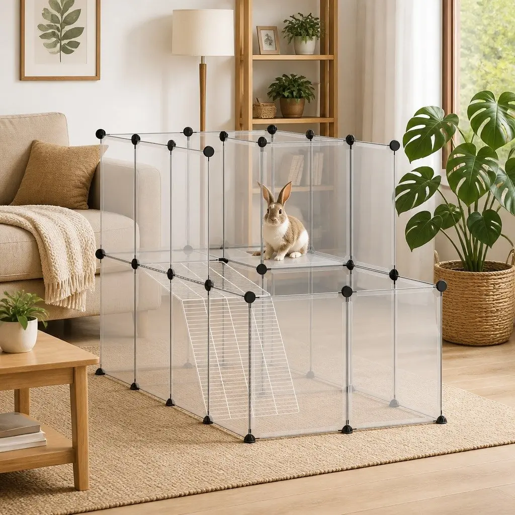 Small Animal Cage Transparent PP Plastic Panels Steel Frame 142 x 74 x 93 cm