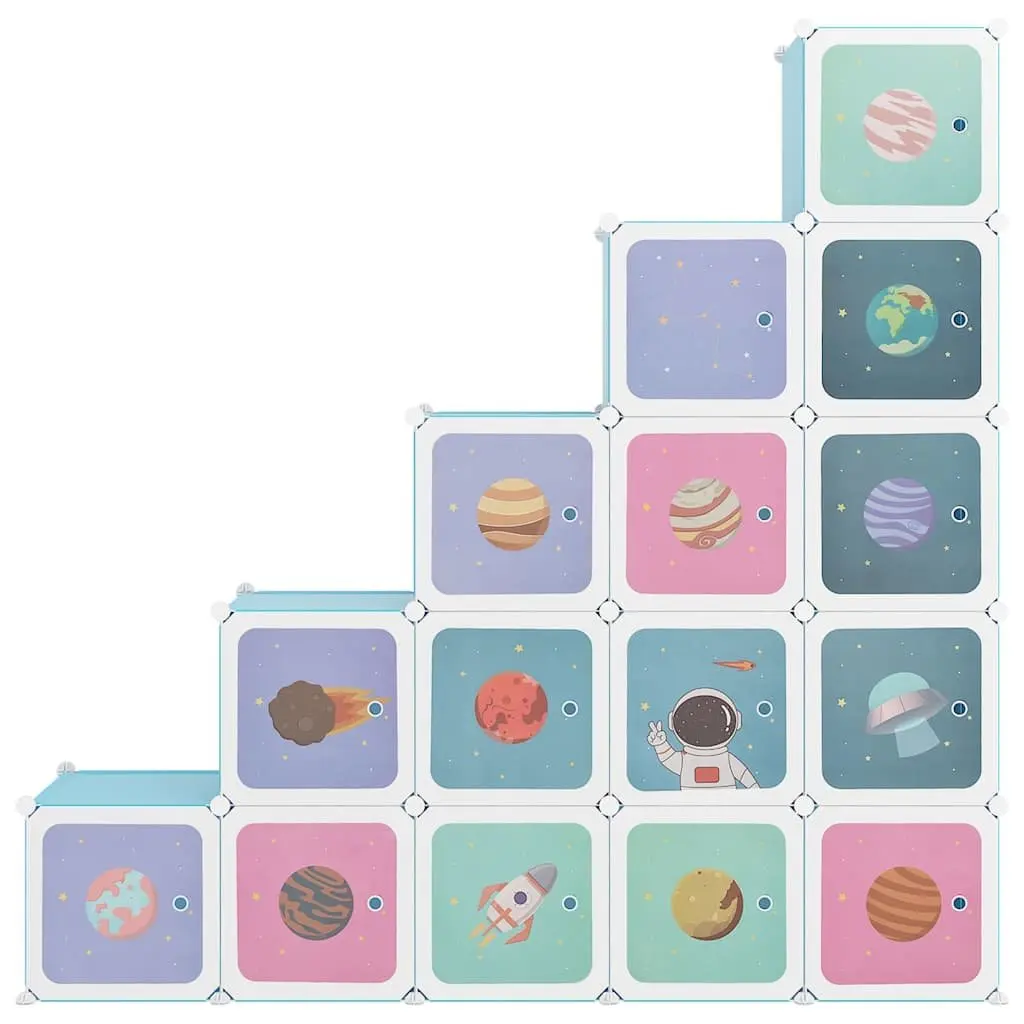 Kids Cube Storage Cabinet 15 Cubes Blue Children Wardrobe Closet Organiser
