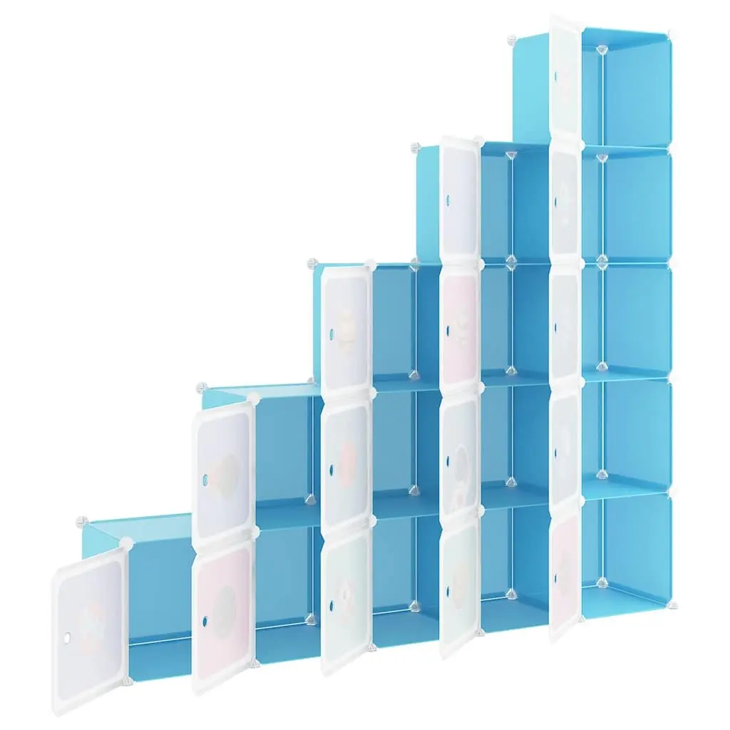 Kids Cube Storage Cabinet 15 Cubes Blue Children Wardrobe Closet Organiser
