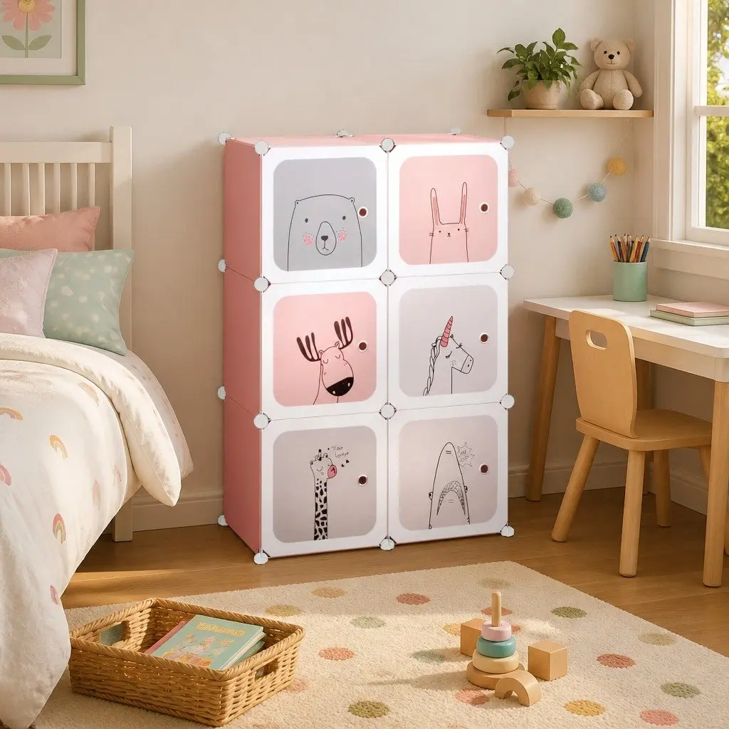 Storage Solutions with Pink Cube Cabinet for Kids