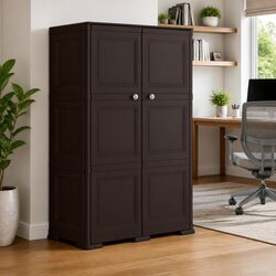 Storage Cabinet 79x43x125 cm Plastic Brown Organizer Home Office Compact