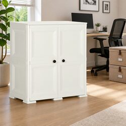 Plastic Storage Cabinet 79x43x85.5 cm Compact Home Organiser Cream Wood Design