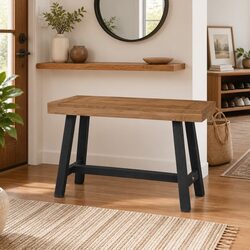 Solid Teak Wood Bench 110cm Kitchen Dining Room Hallway Furniture Brown Black