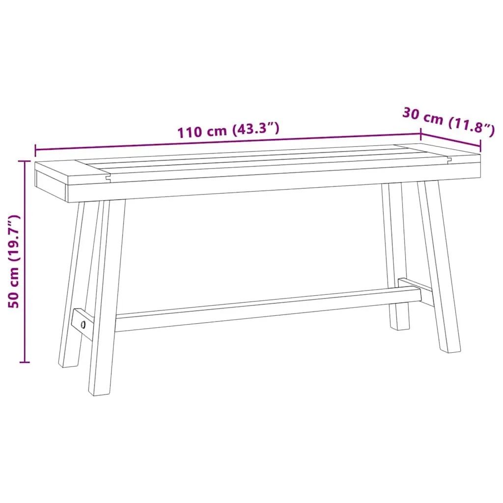 Solid Teak Wood Bench 110cm Brown Black