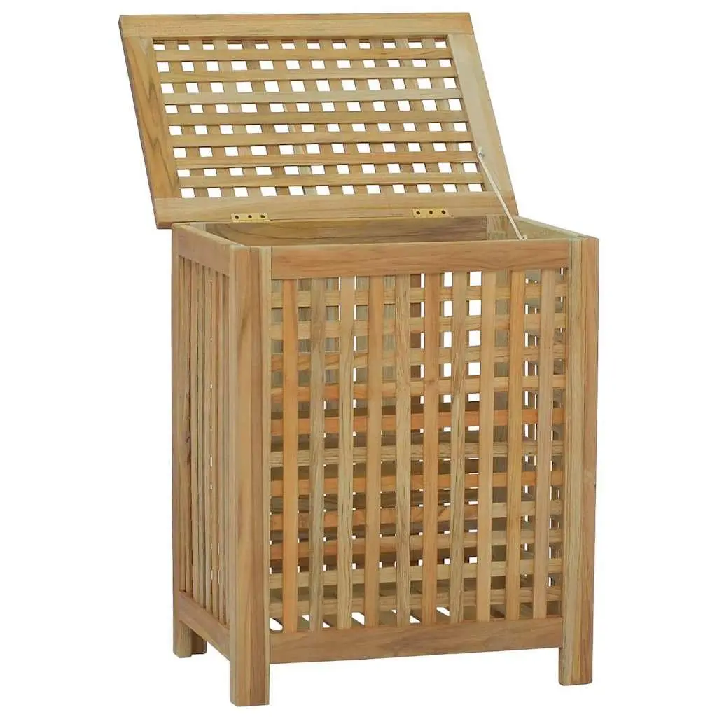 Laundry Basket Wash Bin 50x35x60 cm Solid Teak Wood Storage Brown