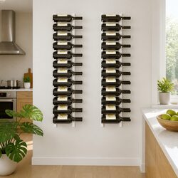 Wall Mounted Wine Rack for 24 Bottles White Iron Storage Organiser Set 2 pcs