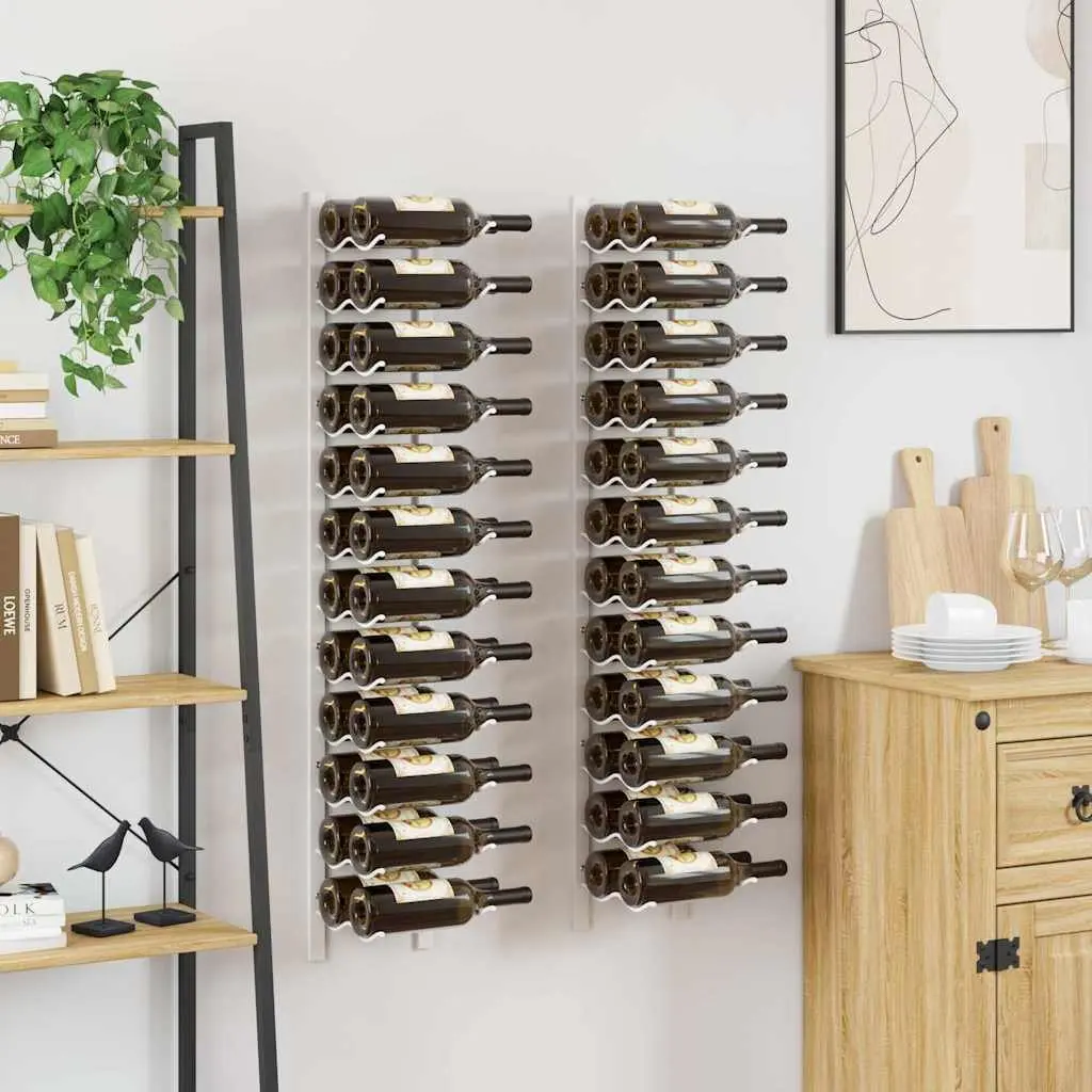 Wall Mounted Wine Rack Spray Coated Iron 24 Bottles White Set 2 Pieces