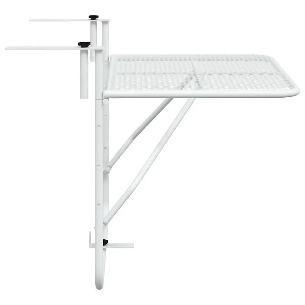 Balcony Table Steel Frame Foldable 60 x 40 cm White Outdoor Patio Railing Coffee Side Table