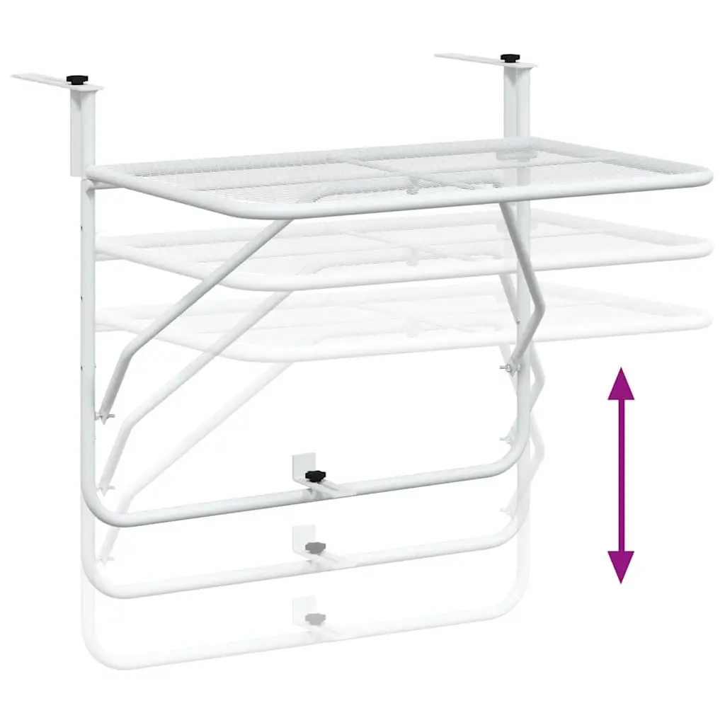 Balcony Table Steel Frame Foldable 60 x 40 cm White Outdoor Patio Railing Coffee Side Table