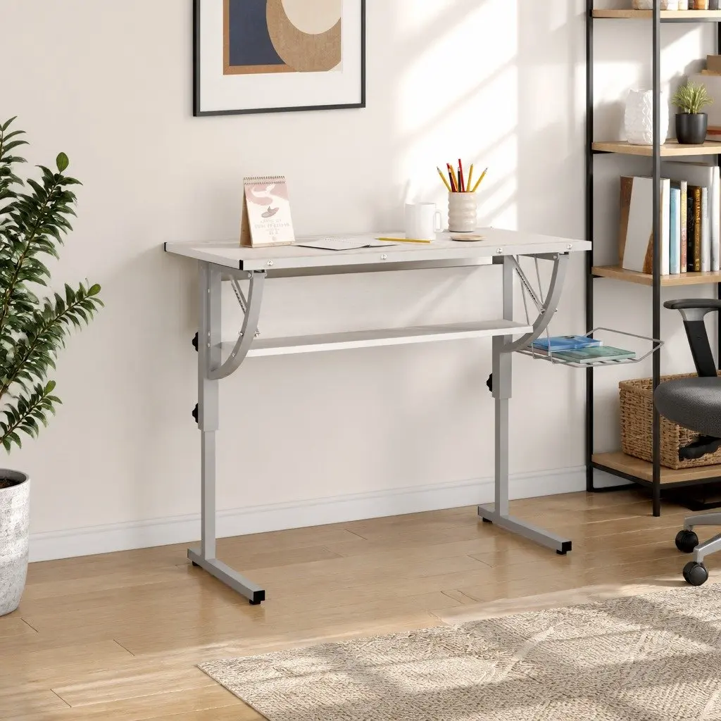 Craft Desk Engineered Wood Adjustable 110x53x(58-87)cm White Grey