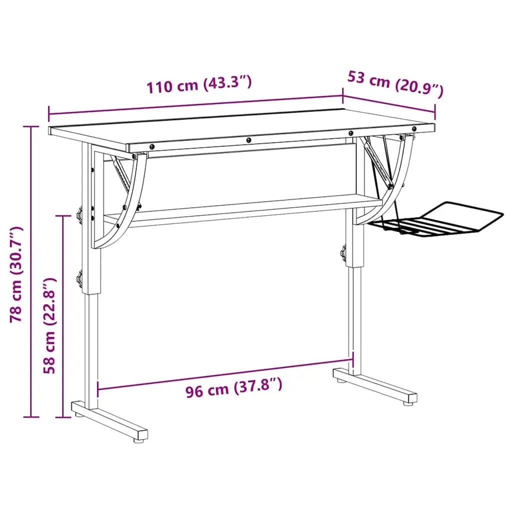Craft Desk Engineered Wood Adjustable 110x53x(58-87)cm White Grey