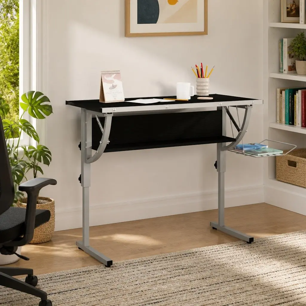 Craft Desk Adjustable Angle Engineered Wood Steel 110 x 53 x 58-87 cm Black Grey