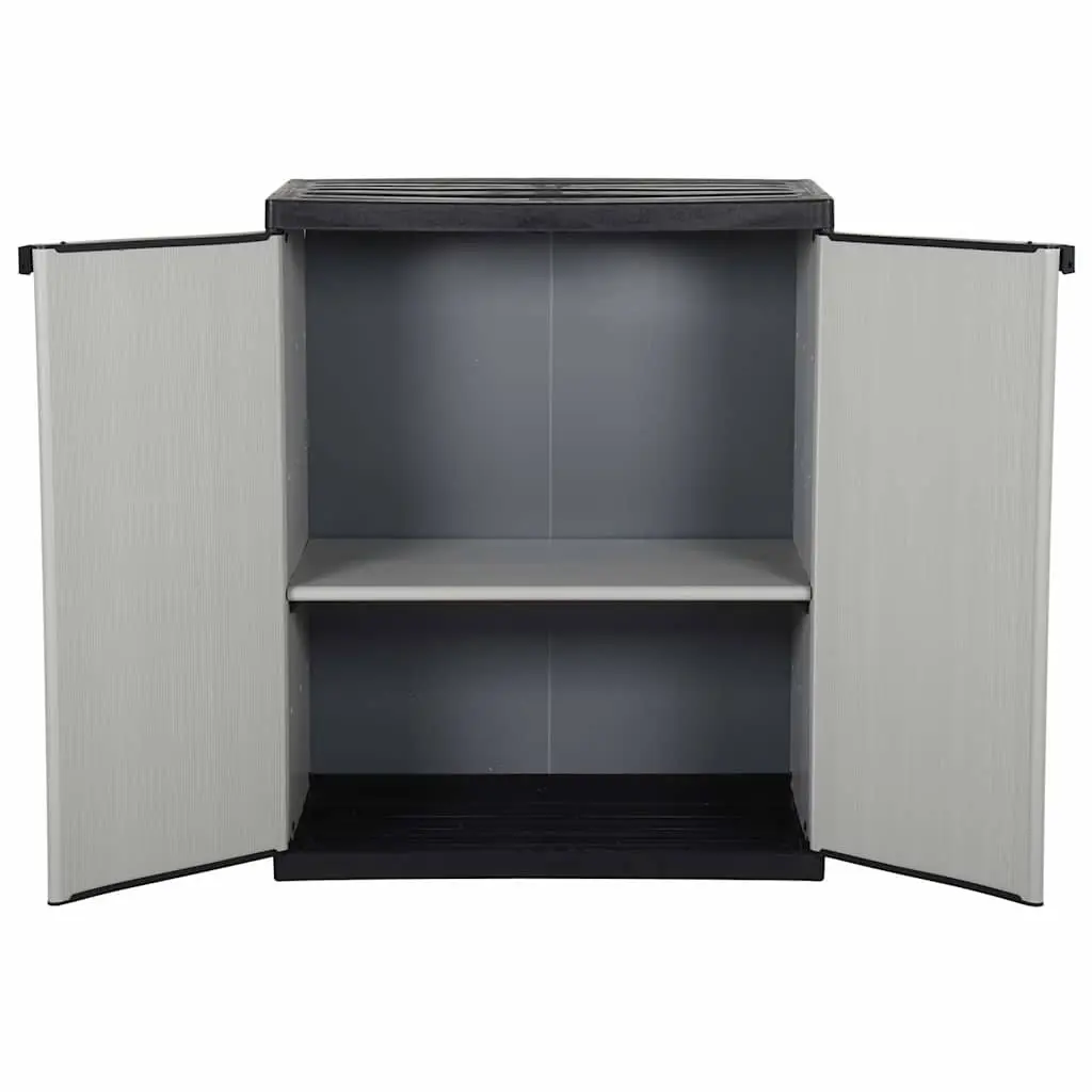 Garden Storage Cabinet Grey PVC 68W x 40D x 85H cm with 1 Shelf Outdoor Patio Deck Lockable Organiser