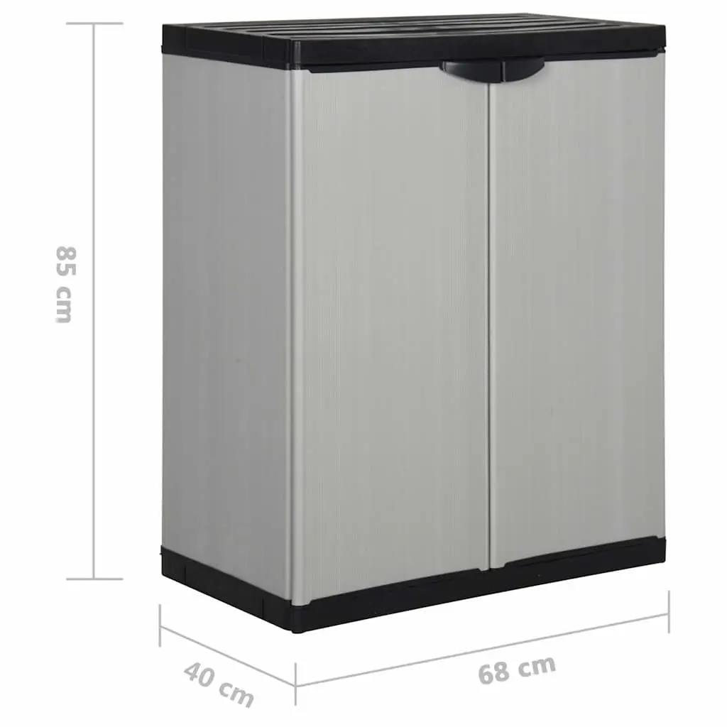 Garden Storage Cabinet Grey PVC 68W x 40D x 85H cm with 1 Shelf Outdoor Patio Deck Lockable Organiser